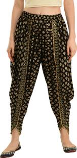 Arowaana Black Printed Rayon Fabric Women Dhoti Printed Women Dhoti