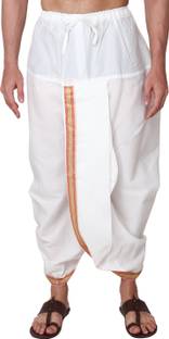 रामेश्वरम फैब्रिक्स Readymade Elastic Cotton Silk Dhoti for men, Free Size, Ready to wear Dhoti Only पुरुषों के लिए सॉलिड धोती