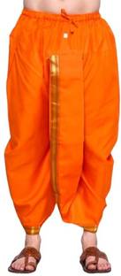 RAMESHWARAM FABRICS Ready made Elastic Cotton Silk Dhoti for men, Free Size, Ready to wear Dhoti Solid Men Dhoti