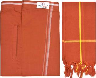 TUNI MANI PRESIDENT Welcro Pocket Dhoti with Towel Solid Men Dhoti