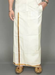 TUNI MANI Gold Jari Border Pocket Vesti Solid Men Dhoti