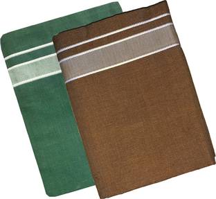 Prakasam Cotton Men's Kerala Style Premam Single (1.28X2.00 mtrs) Colour (pack Of 2) ( Olive Green -Kakki) Solid Men Dhoti