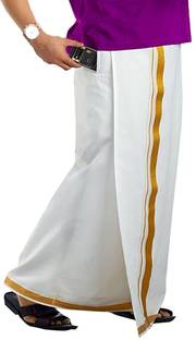 MYZA Jari Cotton White Solid Men Dhoti Solid Men Dhoti