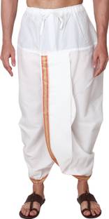 RAMESHWARAM FABRICS Readymade Elastic Cotton Silk Dhoti for men, Free Size, Ready to wear Dhoti Only Solid Men Dhoti
