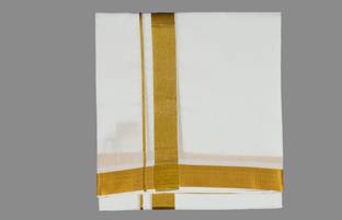 Shyam handloom Premium quality Men's White Golden Jari cotton dhoti 2.25M Embroidered, Striped, Solid Men Dhoti