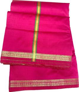 RAMESHWARAM FABRICS Silk Pattu Panchalu: Men's Unstitched Dhoti & Stole - Ideal for Pooja, Festival Solid Men Dhoti