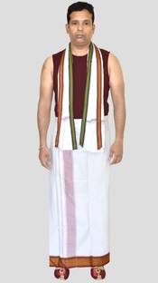 TUNI MANI Pure cotton Mayilkan Design Vesti Length 1.92meter,Towel Size 33" x 65" inches Solid Men Dhoti