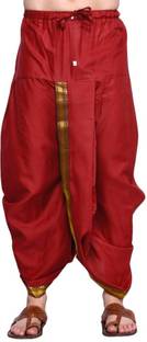 RAMESHWARAM FABRICS Readymade Elastic Cotton Silk Dhoti for men, Free Size, Ready to wear Dhoti Only Solid Men Dhoti