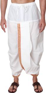 RAMESHWARAM FABRICS Ready made Elastic Cotton Silk Dhoti for men, Free Size, Ready to wear Dhoti Solid Men Dhoti
