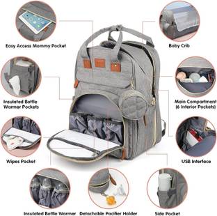 ComfyStyle Multifunctional Mummy Bag Foldable Nappy Backpacks Baby Bed-41x30 Cm Diaper Bag Mummy Diaper Bag