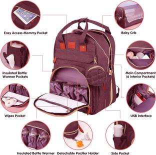 ComfyStyle Multifunctional Mummy Bag Foldable Nappy Backpacks Baby Bed-41x30 Cm Diaper Bag Mummy Diaper Bag