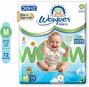 Wowper Fresh Baby Diaper Pants By DOMS | Size M | 7-12 Kgs |Pack of 72 diapers - M