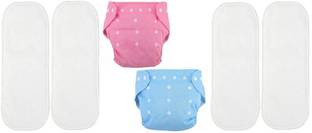 TINNY TOTS Trendy/Fashionable Pack of 2 Pocket Button Style Baby Autumn Winter Special Quick-Dry Adjustable Reusable Cloth Diapers With 4 Bamboo Microfiber Insert Diaper Pads(5 Layers) For Toddlers/New Borns(3-17KGS;0-24 Months;BP) - L