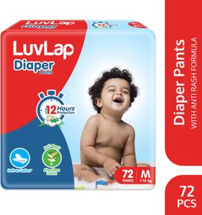 LuvLap Diaper Pants Medium (MD) 7 to 12Kg, 72 Count, Baby Diaper Pants, with Aloe Vera Lotion for rash protection, with upto 12 Hour protection - M