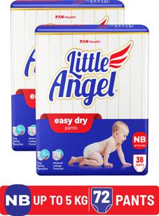 Little Angel Easy Dry Diaper Pants with 12 hrs absorption 36 Count/Pack,Pack of 2,Upto 5 Kgs - New Born