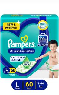 Pampers Large size baby diapers 60 peace, Lotion with Aloe Vera - L