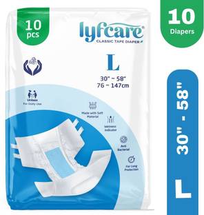 lyfcare Classic Tape Style | Unisex | Large | Waist Size (30-58 Inch) | Adult Diapers - L