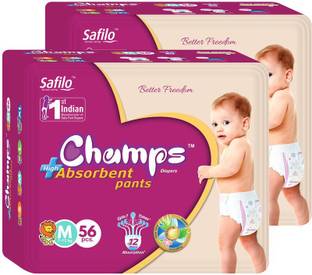 Champs High Absorbent Baby Diaper Pants|Pack of 2 - M