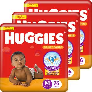 Huggies Comfy Baby Diaper Pants, Upto 50% Faster Absorption (76 X 3) - M