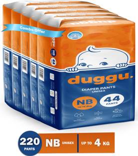 Duggu Baby Diaper Pants | UP to 10 hrs Absorption | Up to 4 Kg| Pack of 5 | 220 Pcs - New Born