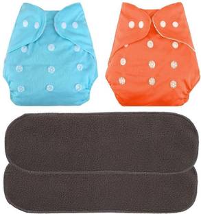 SAFJEE Baby Washable Cloth Diaper Nappies with Wet-Free Inserts(2 + 2 Combo - 4 Pieces) - New Born