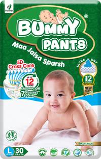 bummy pants Large L Size Premium Soft Diaper pants for Baby 9 to 14 kgs (30 Pack Offer) - L