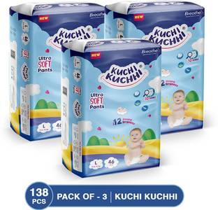 KUCHI KUCHHI Premium super soft baby diaper with a 3D bubble top (Pack of 3) - L