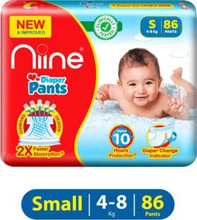 niine Baby Diaper Pants (4-8 KG) with Wetness Indicator | Rash Control | (Combo of 3) - S