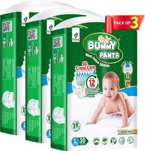 bummy pants Large L Size Premium Soft Diaper pants for Baby 9 to 14 kgs (90 Pack Offer) - L