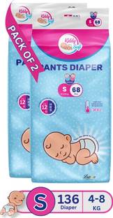 KiddySoft Baby Diaper Pants | Super Absorbent- Crisscross Top Layer | 4-8 KG | Pack of 2 - S
