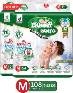 BUMMY PANTS Ultra Dry Baby Diapers with 5D Cross Core & 12-Hour Absorption | Pack of 2 - M