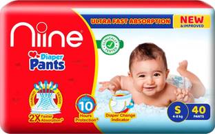 niine Cottony Soft Baby Diaper Pants with Change Indicator for Overnight Protection -S - S