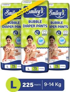 LITEWAVE Smiley's L Size Bubble Baby Diaper Pants with Flexible Waistband | 9-14 kg - L