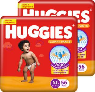 Huggies Comfy Baby Diaper Pants, Upto 50% Faster Absorption (56 X 2) - XL