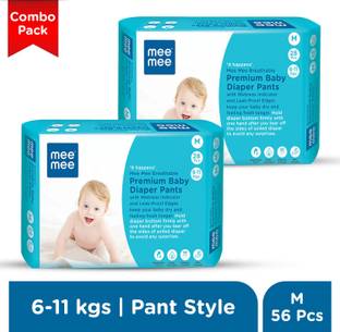 MeeMee Breathable Premium Baby Diaper Pants with Wetness Indicator and Leak-Proof Edges (Medium, 28 Pcs) (Pack of 2) - M