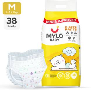MYLO Baby Diaper Pants | Super Absorbent with Aloe Vera | Leak Proof | Anti Rash - M