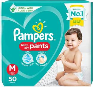 Pampers Medium size baby diapers (MD), 50 Count, Anti Rash diapers, Lotion with Aloe Vera - M