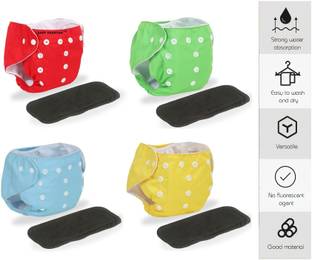Baby Hashtag Reusable Button Diaper With 4 Layer Inserts Pack of 8 (4 Diapers 4 Liners) - S - M - S - M