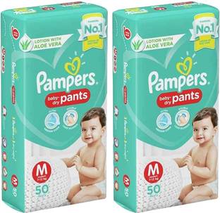 Pampers BABY DRY PANTS, SIZE M, 50 PCS PACK, COMBO OF 2 - M