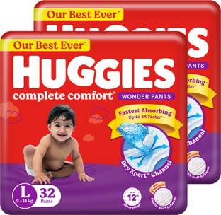 Huggies Complete Comfort Wonder Pants| India's Fastest Absorbing Diaper |L 32 X 2 |64 - L