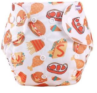TINNY TOTS Fashionable Trendy Baby Pocket Button Printed Style Polyster Reusable Cloth Diaper All In One Adjustable Washable Diapers Nappies(Without Inserts) Premium Quality Wet-Free Durbable For Toddlers/New Borns(0-24 MONTHS;PIZZA;3-17KGS) - L