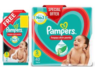 Pampers Happy Skin Diaper Pants Anti-Rush Lotion With 2 Pants Free - S
