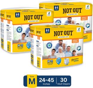 NOT OUT Overnight Protection with 3D Core, Odour Control & Up to 12-Hour Absorption Adult Diapers - M