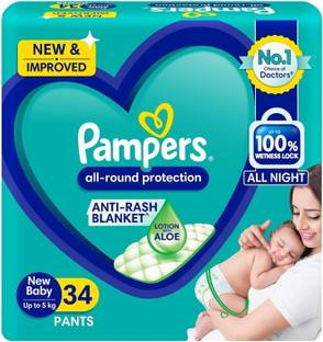 Pampers New Born (NB) 34 Count Anti Rash Blanket Lotion with Aloe Vera Diapers - New Born