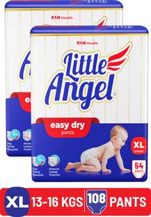 Little Angel Easy Dry Diaper Pants with 12 hrs absorption 54 Count/Pack,Pack of 2,13-16 Kgs - XL