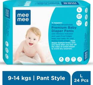 MeeMee Breathable Premium Baby Diaper Pants with Wetness Indicator and Leak-Proof Edges (Large, 24 Pcs) - L