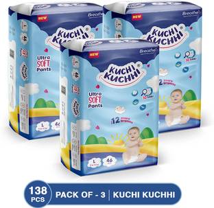 KUCHI KUCHHI Premium super soft baby diaper with a 3D bubble top (Pack of 3) - L