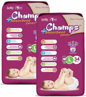 Champs High Absorbent Baby Diaper Pants|Pack of 2 - L