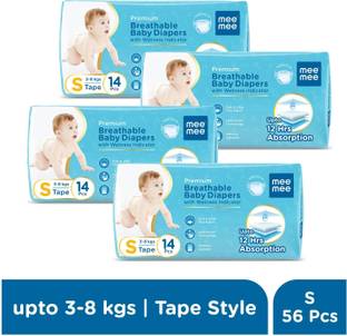 MeeMee Baby Diaper Tape, Wetness Indicator, Leakage Protection, High Absorb Technology - S