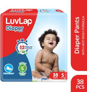 LuvLap Diaper Pants Small (SM) 4 to 8Kg, 38 Count, Baby Diaper Pants, with Aloe Vera Lotion for rash protection, with upto 12 Hour protection - S
